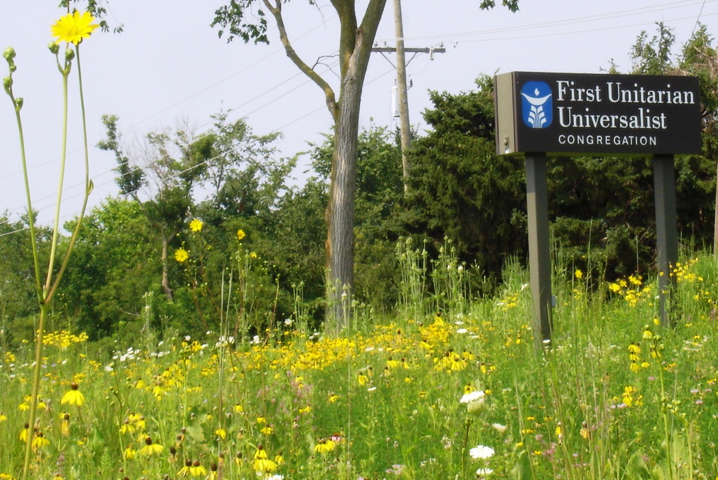 First UU Sign in wildflowers