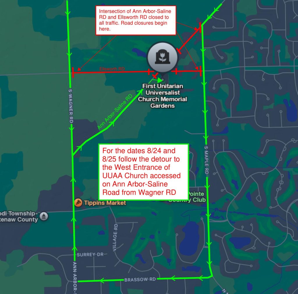 map of detour routes for August 24 and 25, 2026